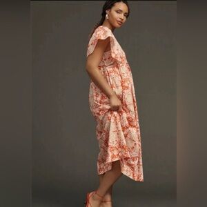 Anthropologie Maeve Printed Flutter-Sleeve Babydoll Dress Plus Size 3X